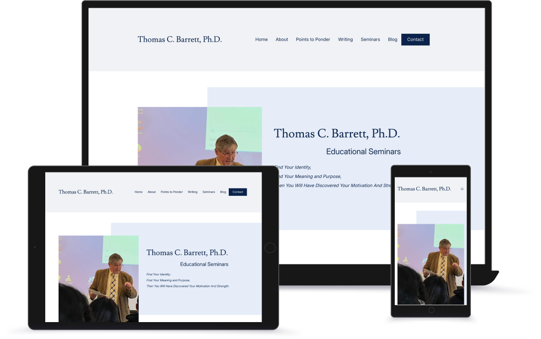 Thomas C. Barrett, Ph.D.'s website displayed on desktop, tablet, and mobile devices.