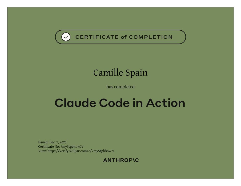 Anthropic Claude Code in Action certificate